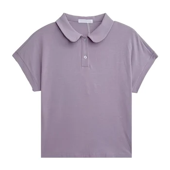 Свежая и простая однотонная футболка-поло с воротником-стойкой, базовая, свободная и тонкая, универсальная футболка с короткими рукавами