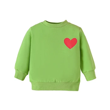 Свитшоты для маленьких девочек и мальчиков, одежда на День Святого Валентина с вышивкой в виде сердца, круглый вырез, пуловеры с длинными рукавами, топы для малышей