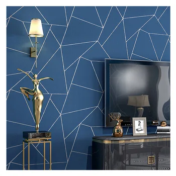 Серые Белые Синие Геометрические обои для гостиной спальни Современный дизайн 3D Тиснение Полосы Треугольники Узор Рулон обоев