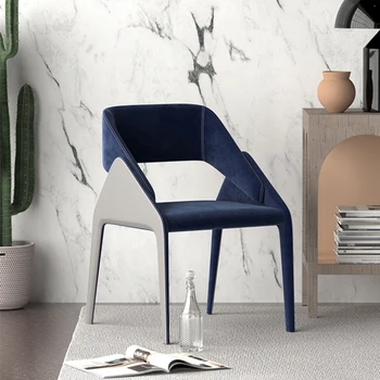 Синие стулья для гостиной Кожаный дизайн Современный Кухонный Обеденный стул Офисная спинка Металлические подоконники Мебель для салона дома A1