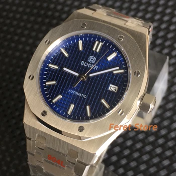 Синие часы Bliger 41 мм, люминесцентный японский механизм NH35A, автоматические часы, Праздничные подарки, подарки бойфренду, мужские часы для повседневной носки