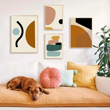 Современная абстрактная геометрическая графика в стиле бохо, текстура, холст, картины, плакаты и принты для домашнего декора гостиной