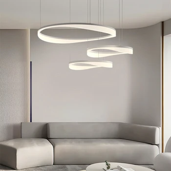 Современные минималистичные подвесные светильники для гостиной Nordic Circle Атмосферный основной свет Новое кольцо Умная люстра для спальни и столовой