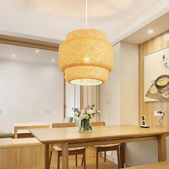 современный бамбуковый подвесной светильник 30 см, ручная бамбуковая художественная люстра, фонарь для столовой, люстра для спальни, лампа для столовой