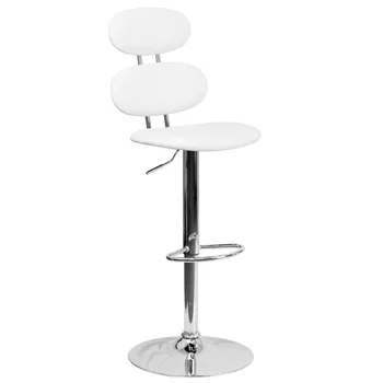 Современный белый виниловый барный стул Dexter с регулируемой высотой, эллиптической спинкой и хромированным основанием, барный стул-стул