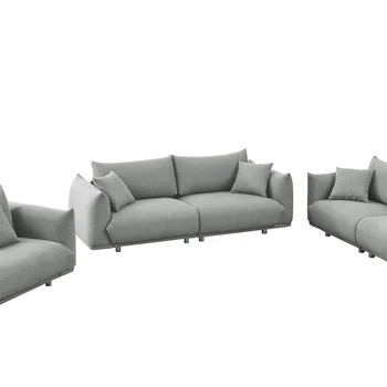 Современный комбинированный диван на 3 + 2 + 1 место, каркас из массива дерева и устойчивые металлические ножки, 5 подушек