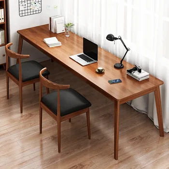 Современный компьютерный стол из натурального дерева, Учебные столы, Двойной офисный стол, Минималистичная мебель для спальни, учебы, чтения, установки Простая