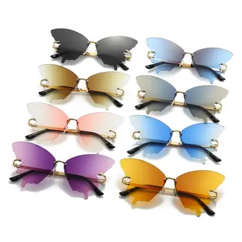 Солнцезащитные очки-бабочки в металлической оправе с градиентными солнцезащитными очками большого размера без оправы с защитой от UV400 для пляжа / путешествий / уличной одежды