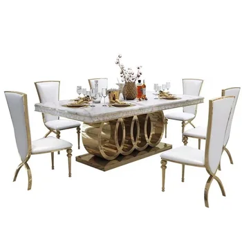 Сочетание светло-роскошного золотого сланца из нержавеющей стали, обеденный стол и стул, семейная вилла в стиле постмодерн