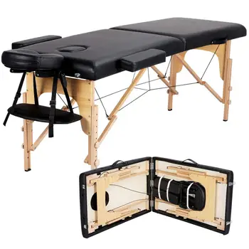 Спа-кровать Yaheetech, переносная кровать для наращивания ресниц, массажная кровать, складные спа-столы, регулируемые в 2 раза, с нетканым мешком, черный