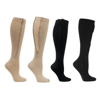 Спортивные носки большого размера с высоким давлением до 20-30 мм рт. ст., впитывающие пот и влагу, женские компрессионные чулки на молнии под давлением