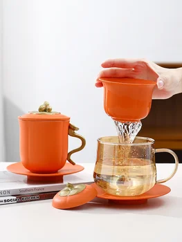Стеклянная чашка, для разделения чая, для заваривания, для офисной фильтрации, кружка, керамическая чашка с крышкой