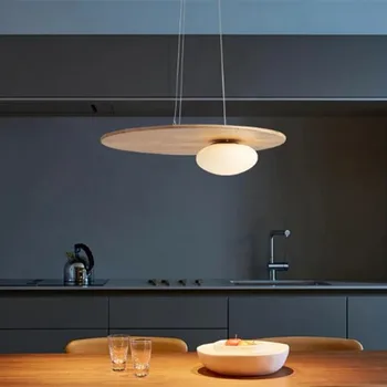 Стеклянные подвесные светильники Скандинавская деревянная люстра для гостиной Украшение кухонного стола Столовая Японский светильник