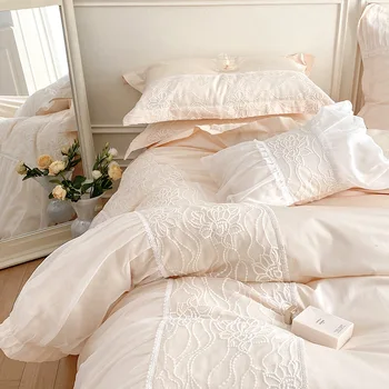 Стиль принцессы, 100 нитей, длинный штапельный хлопок, 4 шт чистого хлопка, Романтические Французские стеганые одеяла, мягкое хлопковое постельное белье