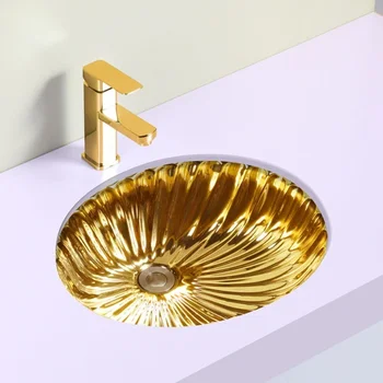 Столешница с золотым тазом, позолоченный керамический умывальник, Роскошная круглая раковина с золотым художественным покрытием, современная ручная стирка под раковинами.
