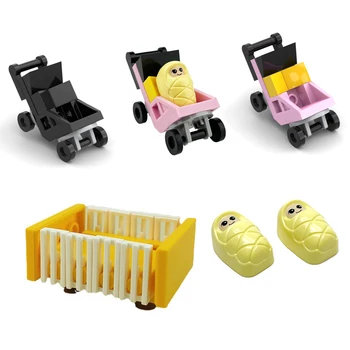 Строительные блоки The Babys Room City MOC, кирпичи для спальни, игрушки, совместимые с LEGO, бутылочка для пеленания, детская кроватка, детская коляска