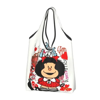 Сумки для покупок Love и Mafalda в окружении сердец, женские портативные сумки для покупок большой емкости, сумки для покупок из мультфильмов Манга