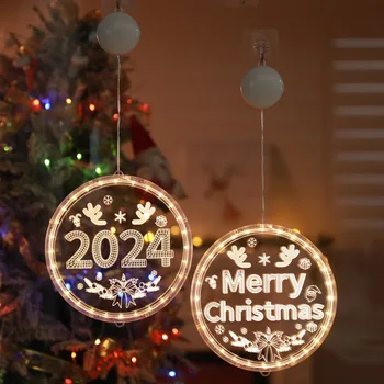 Счастливого Рождества, светодиодные сказочные огни, украшение гостиной столовой в виде лося Санта-Клауса, новогодний подарок, подвесной светильник на Рождественскую елку