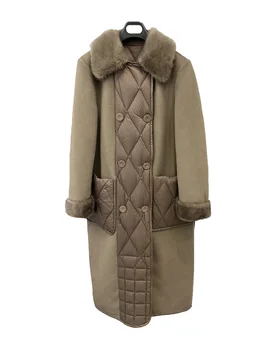 Твидовый пиджак с лацканами, длинный, свободного покроя, двубортный дизайн, теплый и удобный, новинка зимы 2024 года 0102