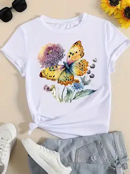 Тренд 90-х, футболка с принтом в виде цветка бабочки, одежда, женская модная футболка, женская повседневная одежда, футболки с графическим рисунком