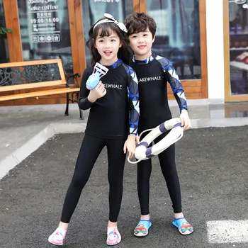Три штуки комплект купальник с длинным рукавом сыпь гвардии дети мальчики девочки купальный костюм защита от Солнца УФ-спортивная пляжная одежда для 95-150см