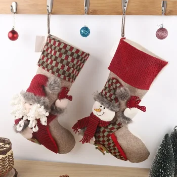 Украшение в канун Рождества, детский подарочный пакет, сумка для конфет, Рождественская подвеска, Санта-Снеговик, маленькие носки, гетры