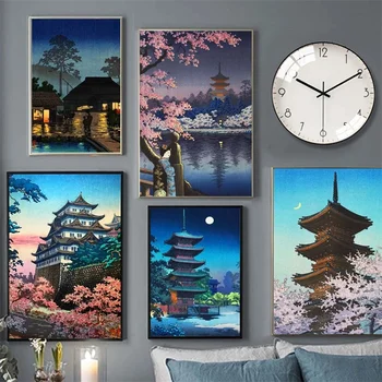 Уличный пейзаж в японском стиле, плакат и принты, ретро-арт, мультяшная картина на холсте, офисная настенная роспись, роспись домашнего декора в спальне