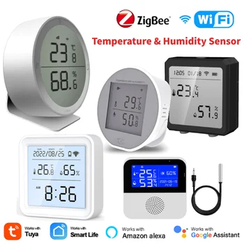 Умный датчик температуры и влажности Tuya WIFI Zigbee с ЖК-дисплеем Приложение / Голосовое управление через Alexa Google Home Smart Life
