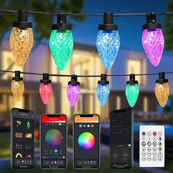 Управляемый приложением Bluetooth, C9 Strawberry Fairy String Lights 25 LED Smart Strawberry Christmas Light на открытом воздухе для оформления вечеринки во внутреннем дворике