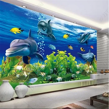 Фото 3D Фреска Обои для гостиной Подводный мир дельфин телевизор диван фон Обои Домашний Декор papel de parede