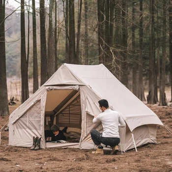 Хлопчатобумажная надувная палатка small house, роскошное туристическое снаряжение, мягкая водонепроницаемая наружная надувная палатка.
