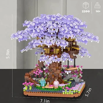 Цветущая сакура, строительные блоки для дома на дереве, Японская улица, Фиолетовая Сакура, блоки Mini MOC, сборка Brick Friend, Игрушки для детей