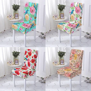Цветущий чехол для стула с цветочным принтом, Эластичный Чехол для сиденья с рисунком бабочки и птицы, Съемный Защитный чехол для стула от пыли, Аксессуары для дома