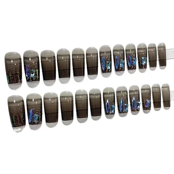 Черные полупрозрачные квадратные накладные ногти INS Модные женские искусственные ногти для профессионального салона нейл-арта
