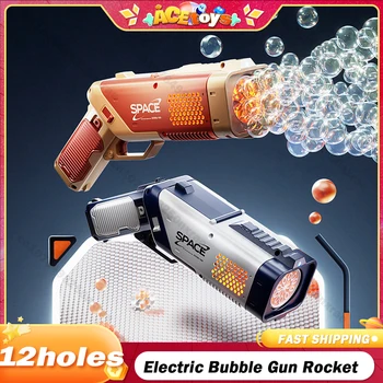 Электрический пистолет для мыльных пузырей Ракетные пистолеты Автоматическая светящаяся машина воздуходувка Мыло Мыльные пузыри Волшебные подарки Игрушки для ванной комнаты на открытом воздухе для ребенка
